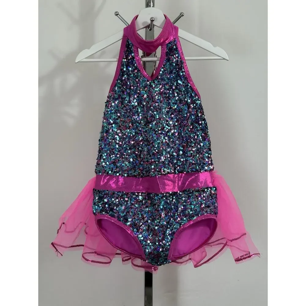 A Wish Come True Girls Size XL Sequin Dance Costume Leotard Tutu Skating